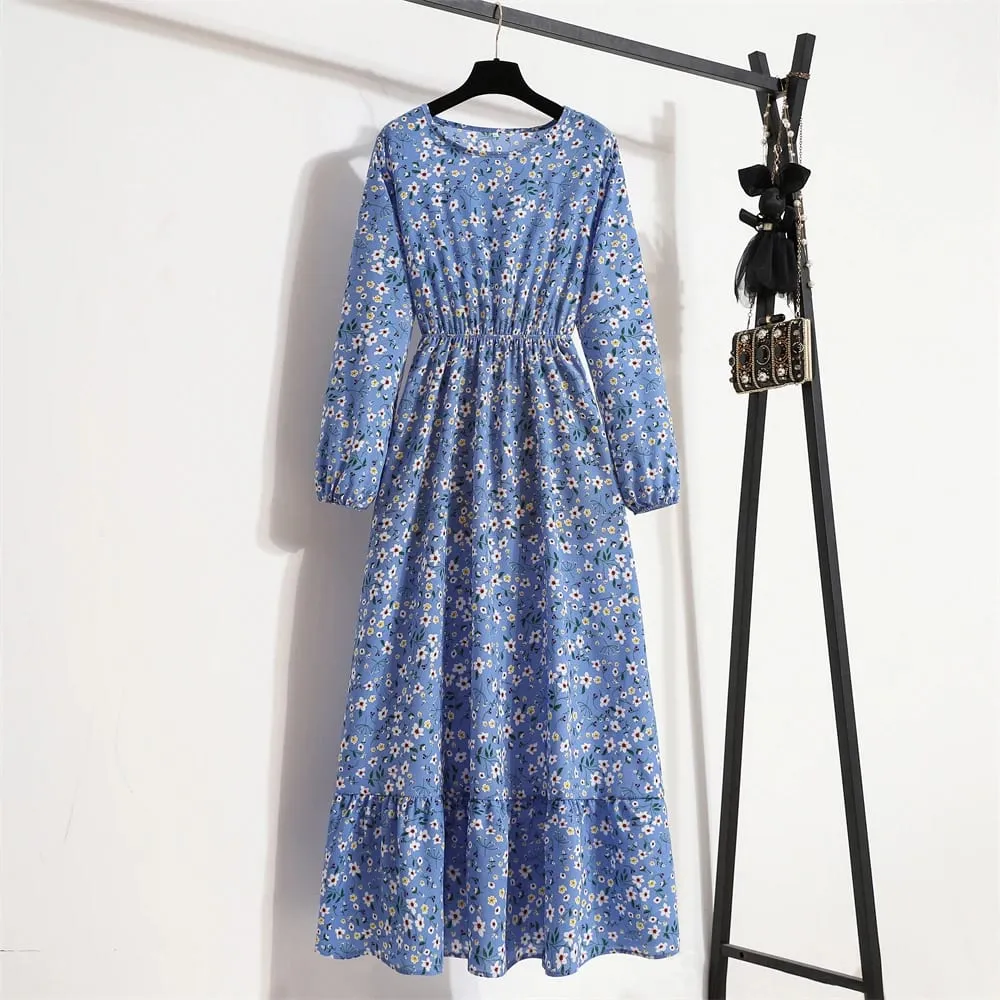 Spring Summer Women Maxi Dresses Casual Full Sleeve Floral Printed O-neck Woman Bohe Beach Party Long Dress Mujer Vestidos — image 4