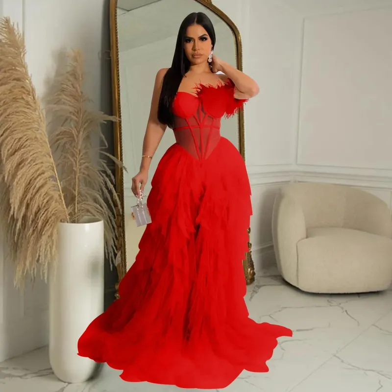 CM.YAYA Women Tierred Mesh See Though Off Shoulder Sweetheart Collar Maxi Long Floor Length Dress Evening Sexy Party Dresses — image 8