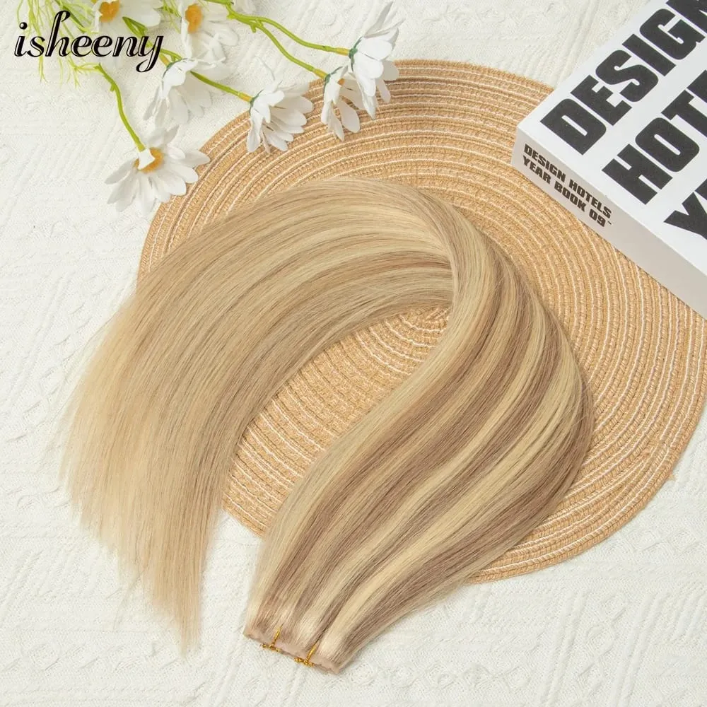 Double Inject XO Hole Weft Human Hair Extensions 12"-24" Invisible Twin Tab Weft Hair Natural Straight Pull Through Micro Hair — image 6