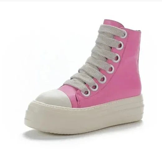 Man High-top Shoes Flat Platform Leather Men's Sneakers Luxury Designer Street Woman Canvas Shoes Casual Lace Up Ankle Boots — image 8