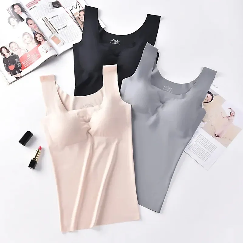 Ice Silk Tank Top Wireless Padded Lingerie Push Up Seamless Padded Vest Crop Top Tee Camisole Feminino Sleep Cami Soutien Gorge — image 2