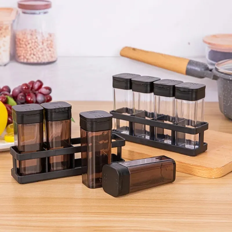 Spice Organizer Set 4-in-1 - Stackable Kitchen Bottles Airtight Lids for Salt Pepper Baking Countertop Space Saver Jars