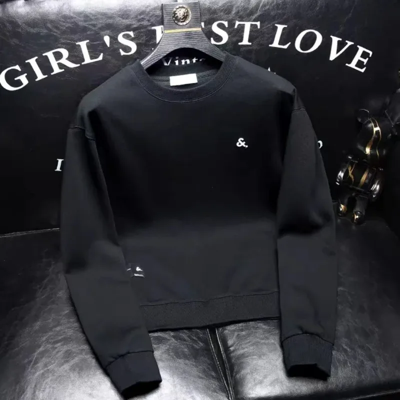 Spring Autumn Men's Trendy Simple Casual Print All Match Sweatshirt Y2K Streetwear Round Neck Long Sleeve Loose Pullover Hoodies — image 1