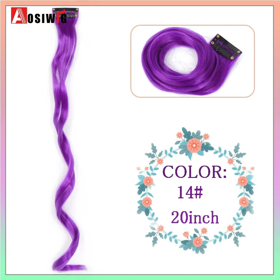 22" Synthetic Long Straight Rainbow Highlight Colored Hair Extensions Clip In One Piece Ombre Pink Purple Green Yellow For Wome — image 11