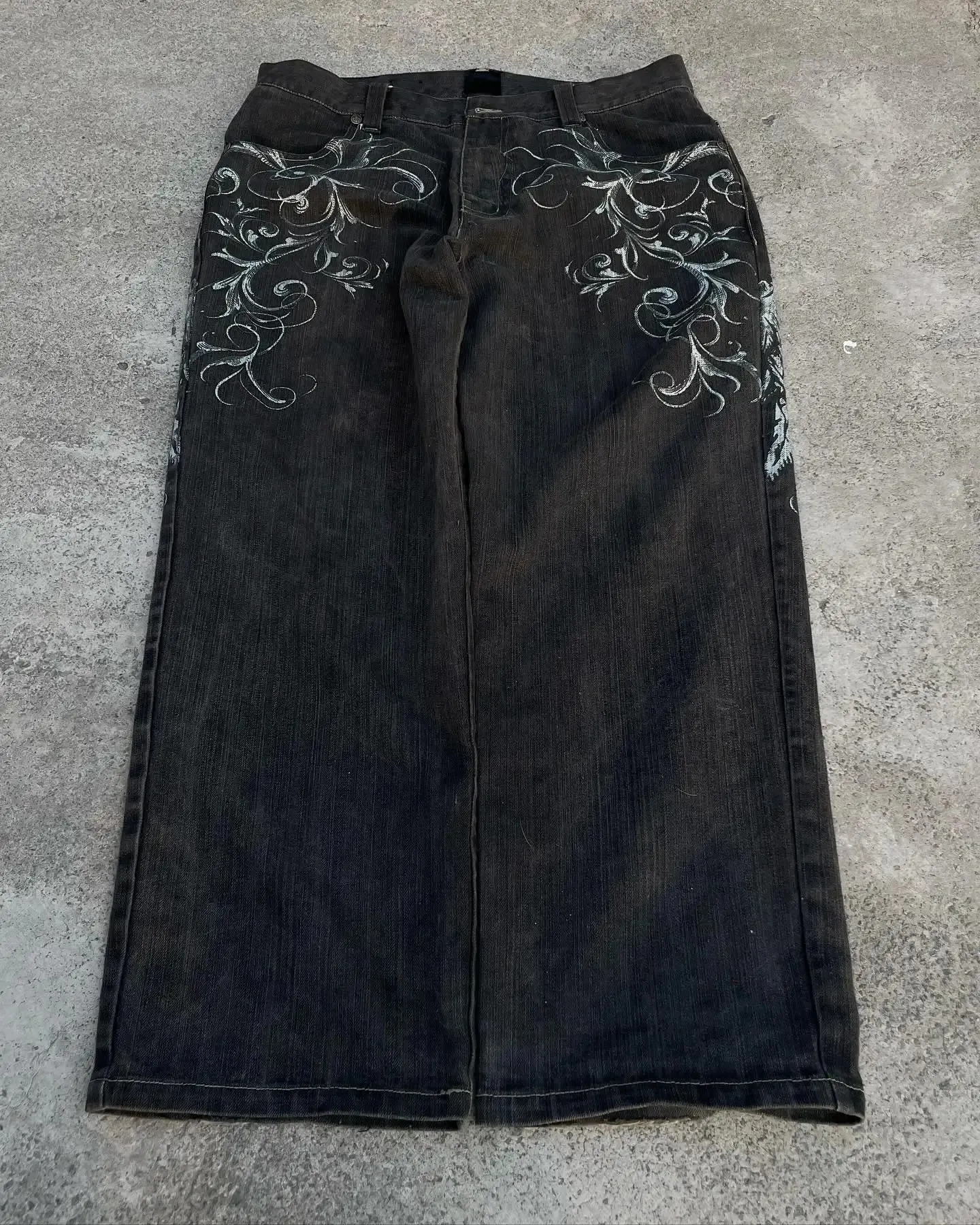 Gothic Retro American Y2K Cross Embroidery Patchwork Baggy Jeans Men Streetwear Casual Straight Wide-leg Pants Couple Jeans — image 5