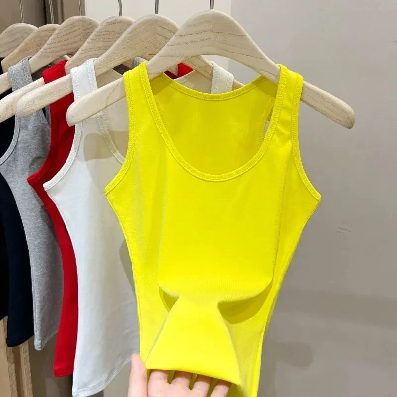 New Korean Style U-Neck Sleeveless Strap Tank Tops Slimming Base Layer Top Fashion Minimalist Design Summer Female Solid Camis — image 15