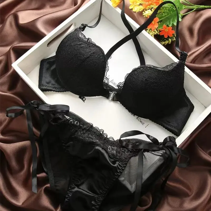 Sexy Lace Bra Set Front-Buckle Backless Push Up Adjustable Lingerie