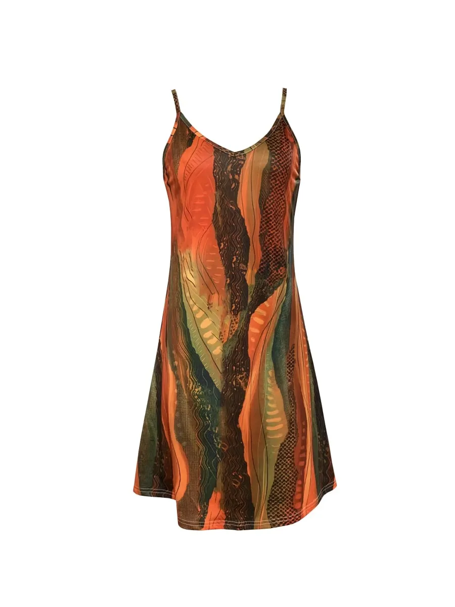 Women's Summer Spaghetti Strap Dress Colorful Abstract Print Ideal Vacation Outfits Flowy Casual Dress Must - Have Clothes — image 5