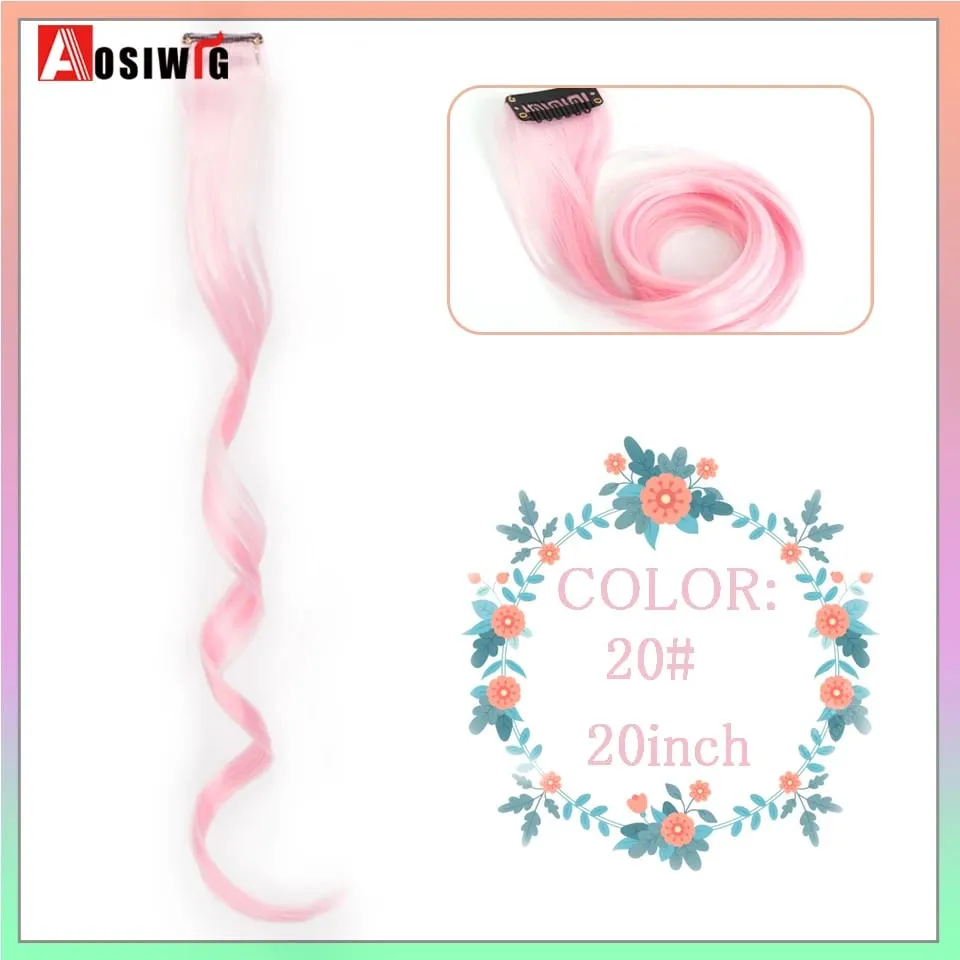 22" Synthetic Long Straight Rainbow Highlight Colored Hair Extensions Clip In One Piece Ombre Pink Purple Green Yellow For Wome — image 14