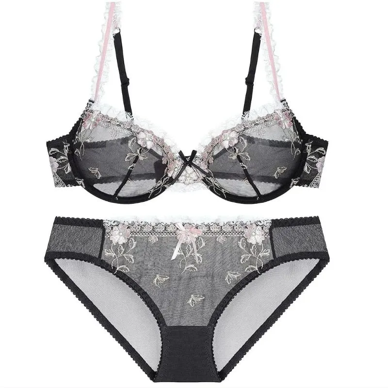 Delicate French Lace Lingerie Set White Mesh Embroidery Push‑Up Bra Panty Suit Plus Size Ladies Daily Wear Intimates — image 3