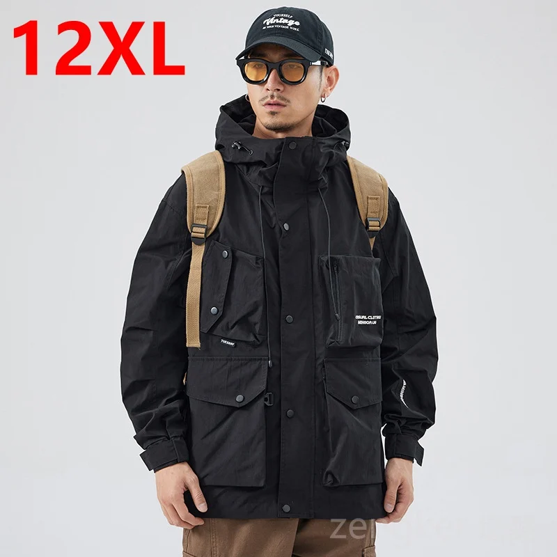 Spring Autumn Large size jacket black Coat Men's Plus size Windproof Man Windbreaker Pocket Jacket 170kg 12xl 11XL — image 1