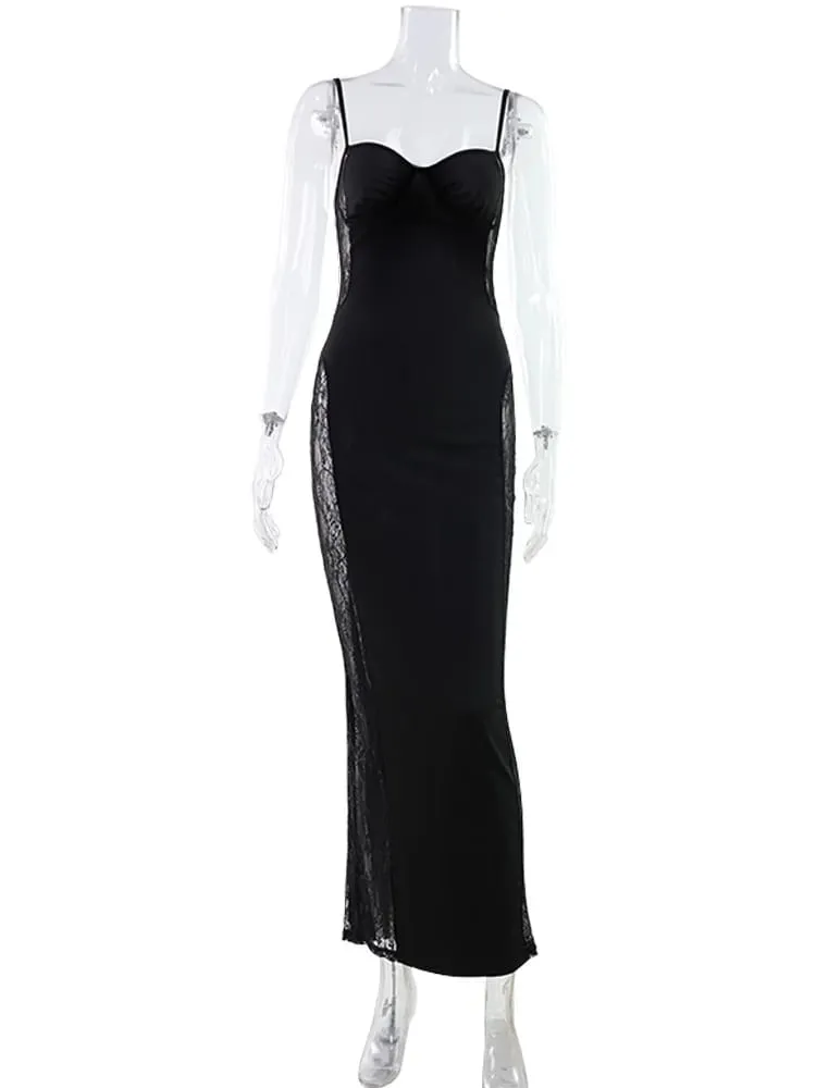 Lace Patchwork Camisoles Solid Split Women Dresses Hip Wrap Sheath Fashion Chic Party Outfits Sexy Club Trendy na Babae