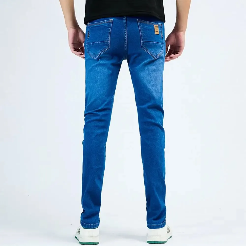 2025 סתיו גברים לבן Slim Fit ג'ינס ישר מכנסי ג'ינס מתיחה מקרית אופנה נוחה בגדי מותג גברים בגדי רחוב
