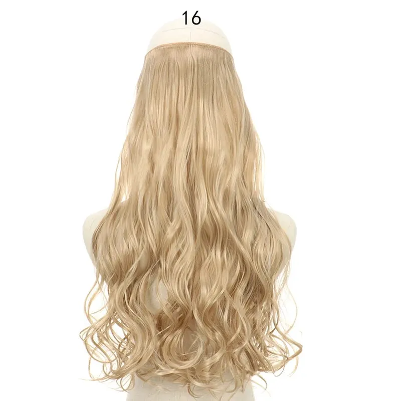 Long No Clips Invisible Wire Hair Extensions 16 22 32" Synthetic Wavy Black Brown One Piece Hairpiece Hair Extension