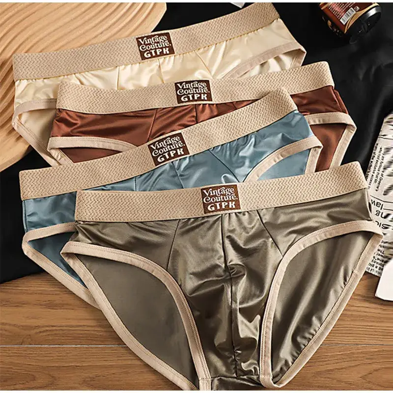 Luxurious Men's Briefs Satin Smooth Cool Ice Silk Panties Underwear Briefs Breathe Quick Drying Underpants U Pouch Underwear — image 10