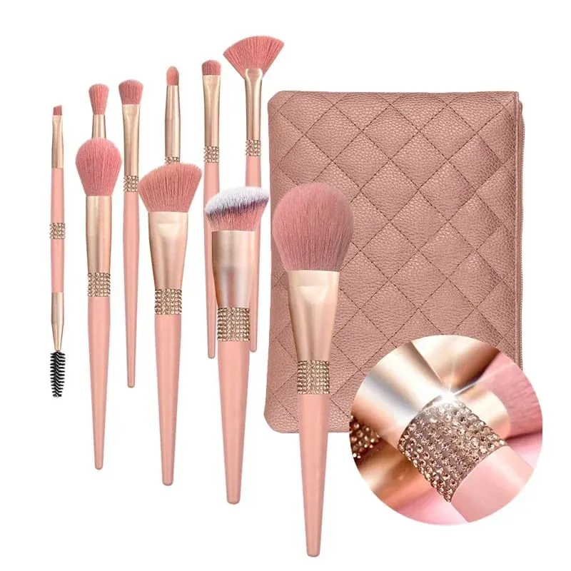 10pcs Diamond Makeup Brushes Set Cosmetics Blending Tool Powder Foundation Blush Highlight Eyeshadow Eyebrow Eyelash Brush — image 9