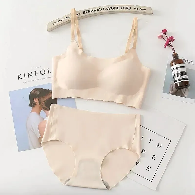 Seamless Bralette Set Strappy Camisole No Underwire Comfortable Sleep Yoga Sports Bra Panties Combo — image 1