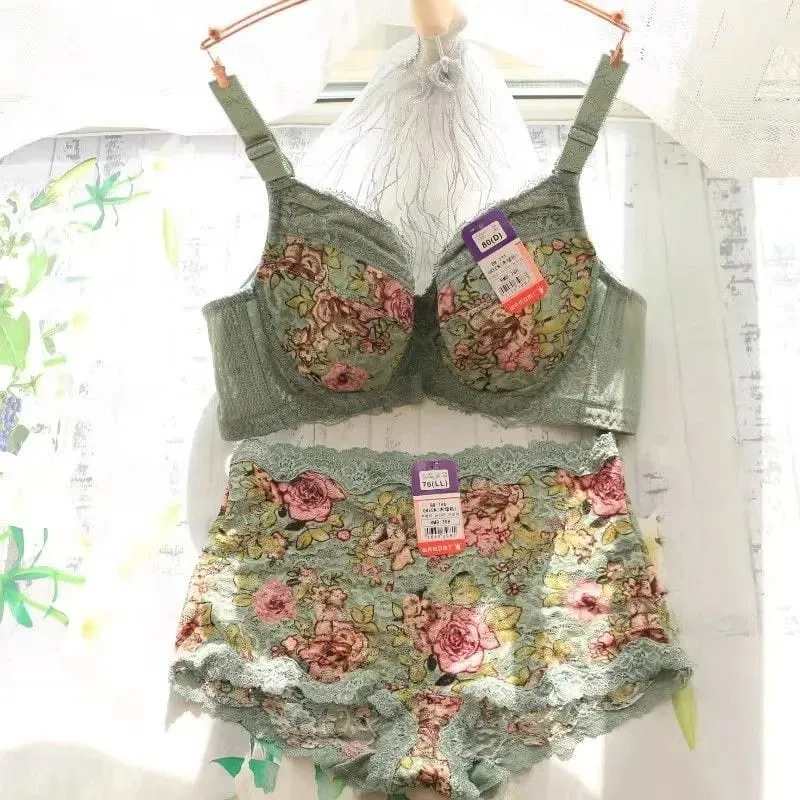 Women's Bra Set Sexy Lace Printed Embroidery Plus Size Full Cup Female Lingerie Suit 34 36 - 48 B C D E F — image 1