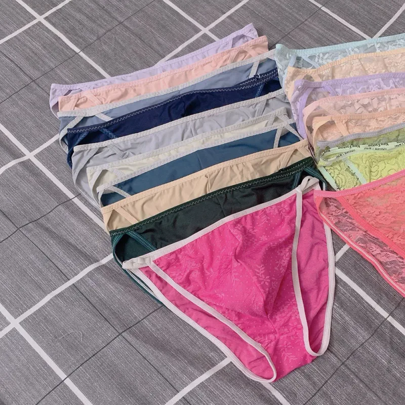 Random 1pc Men Briefs Bottoms Low Waist Transparent Lace Floral Lingerie Breathable Soft Summer Panties Underwear