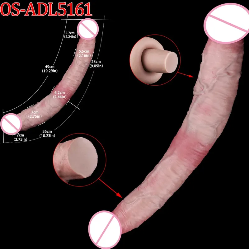 Mainan Seks Stimulator Vagina Anal Kepala Ganda Dildo Panjang Realistis 47Cm dengan Pengisap untuk Pasangan Lesbian Alat Dewasa Pria Gay