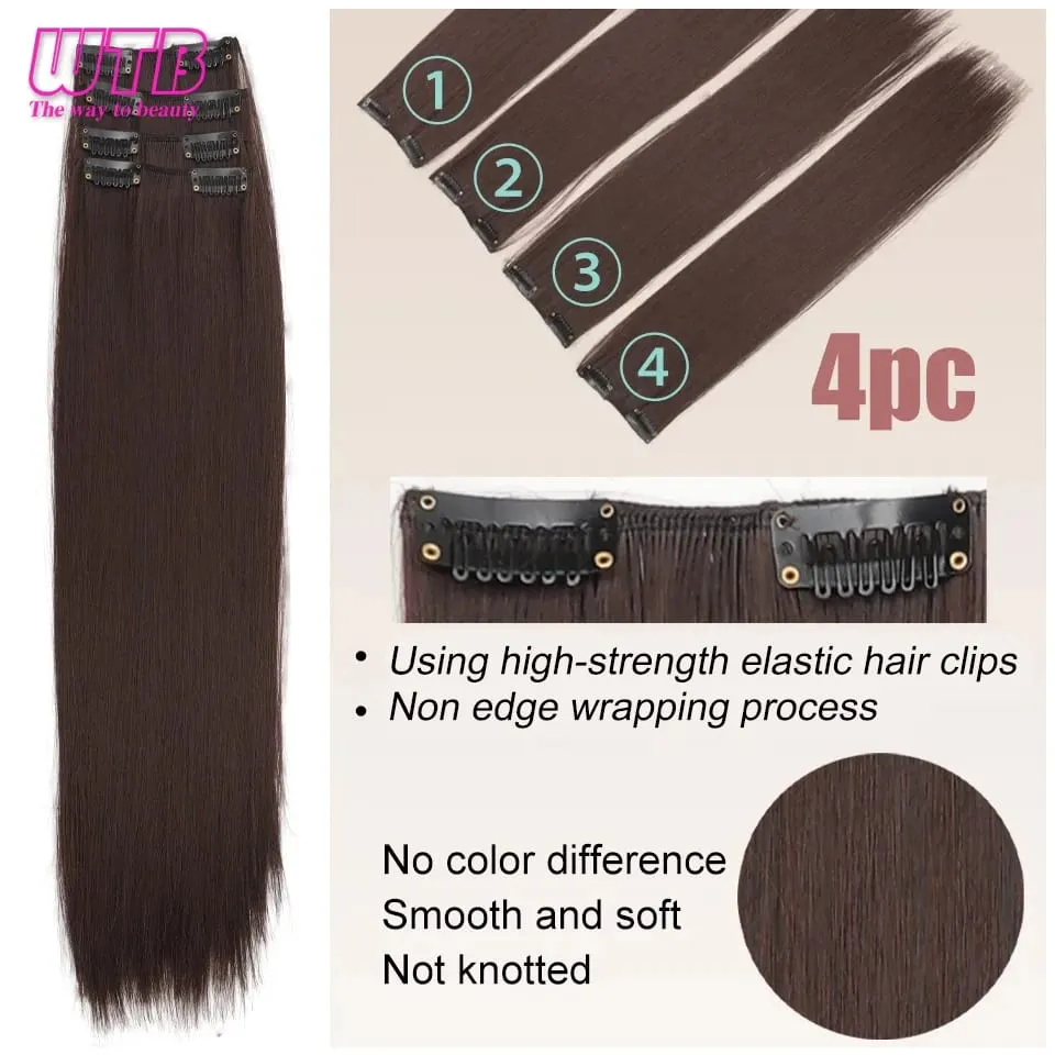 24inch Synthetic Hair Pads Invisible Seamless Clip In Hair Extensions 4 Pieces Set Invisible Straight Hair For Everyday Wear — image 4