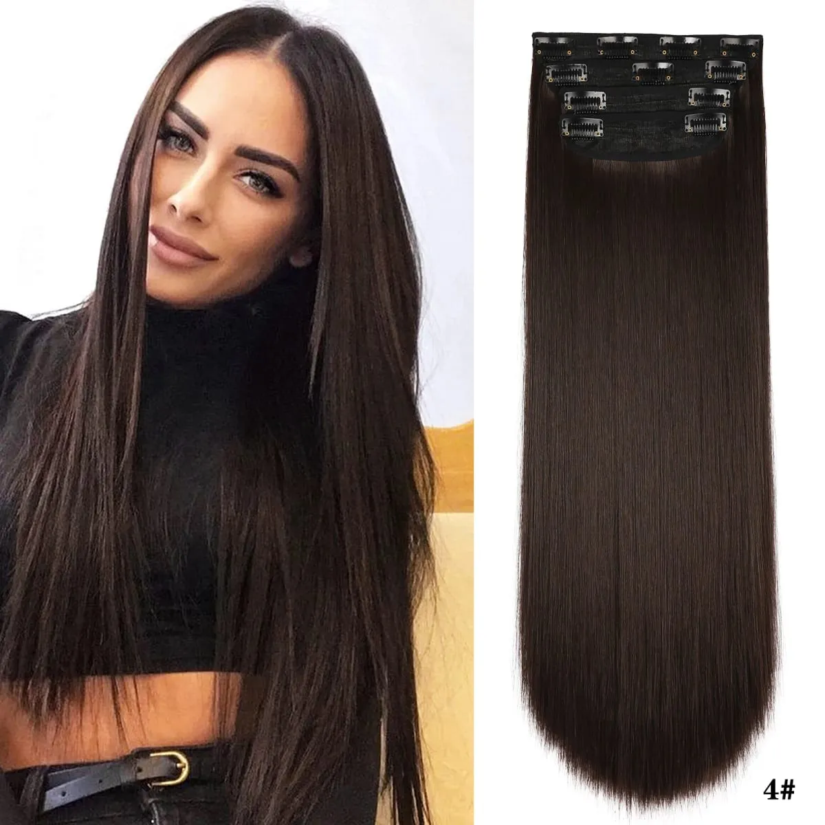 Leeons Wavy Clip In Hair Extensions 4 PCS Natural Soft Long Wavy Hairpieces Thick Double Weft Clip In Hair Extensions For Woman — image 25