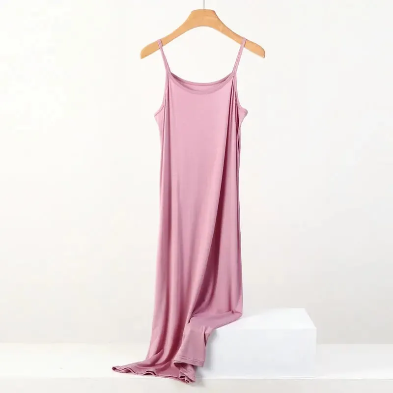 Plus Size Spring and Summer Versatile Slim Long Inner Nightgown Suspender Modal Cotton Solid Color Bottoming Dress — image 9