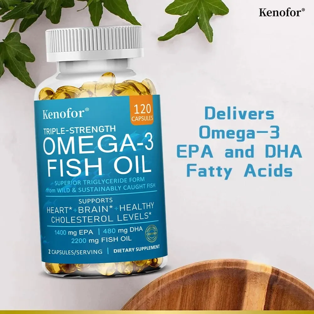 Kenofor Omega 3 Fish Oil Capusles with EPA & DHA Helps Brain Development & Cardiovascular Health for Eye and Skin Health — image 3