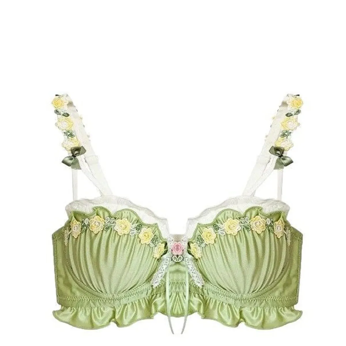 Women's 2 Piece Lingerie Set Floral Lace Sheer Wireless Push Up Gathered Bralettes and Low Rise Briefs Nightwear — image 2