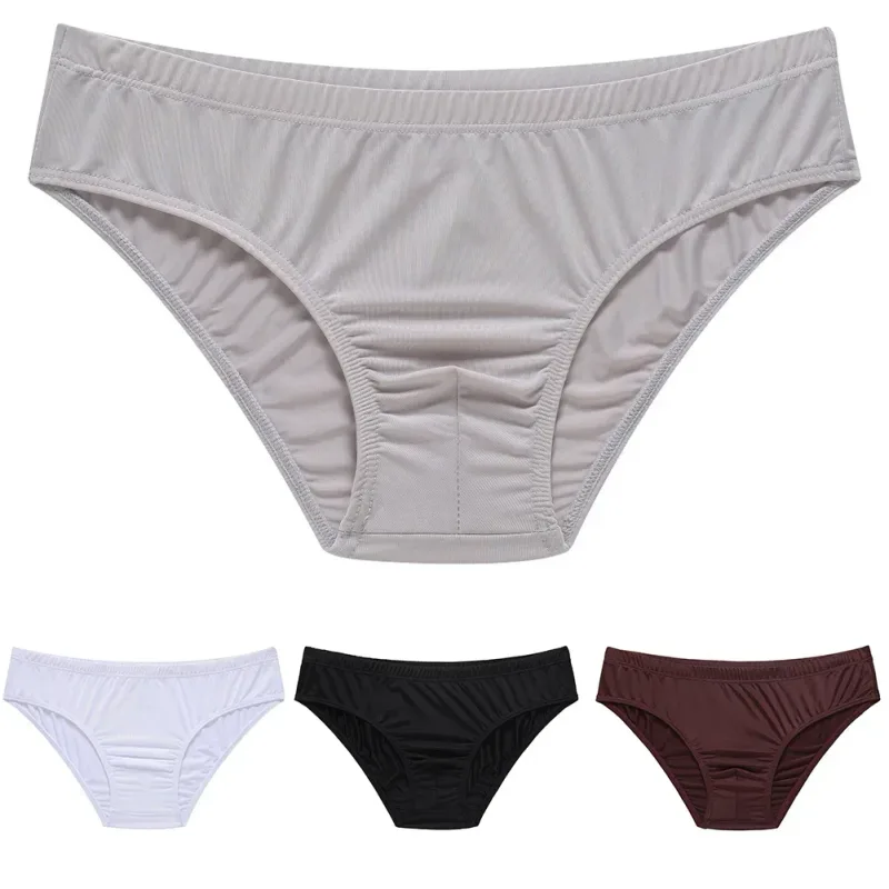 Novos homens sexy de seda gelo leve cintura baixa cuecas cuecas respiráveis ​​sem costura casual u convexo bolsa cuecas masculinas