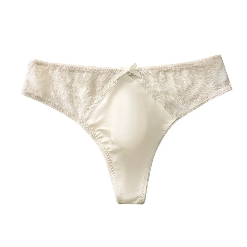 Men's Thong Underwear Made of 81.7% Polyester 18.3% Spandex Ice Silk Blend with Lace Trim and 3D Bulge Pouch Solid G String — image 9