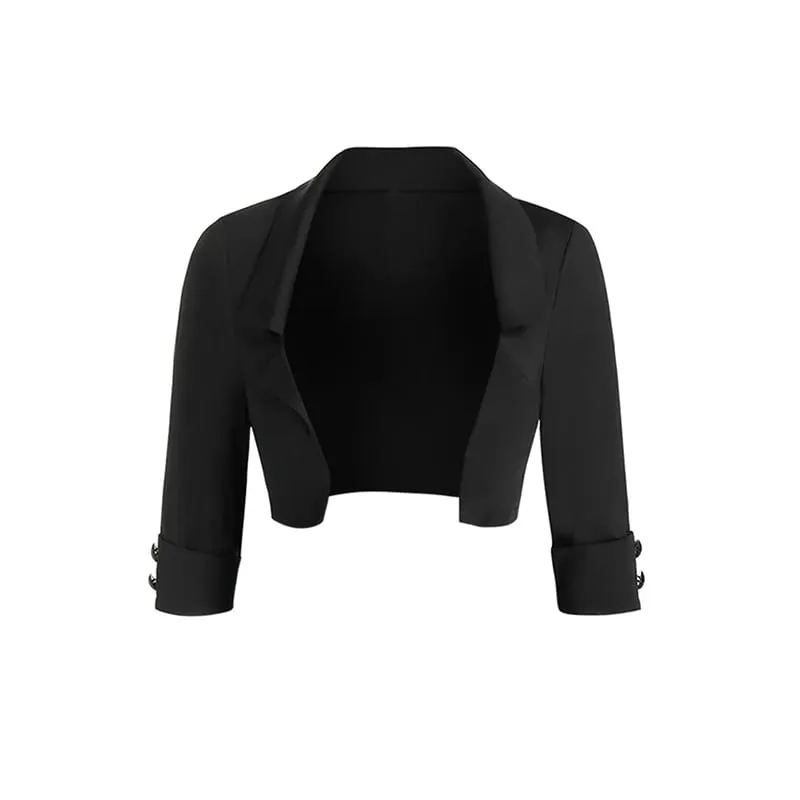 2025 Womens Gothic Dresses Sets Solid Color Open Front Crop Jacket and Lace Up Buckle Strap Crisscross Dress Outfit — image 4