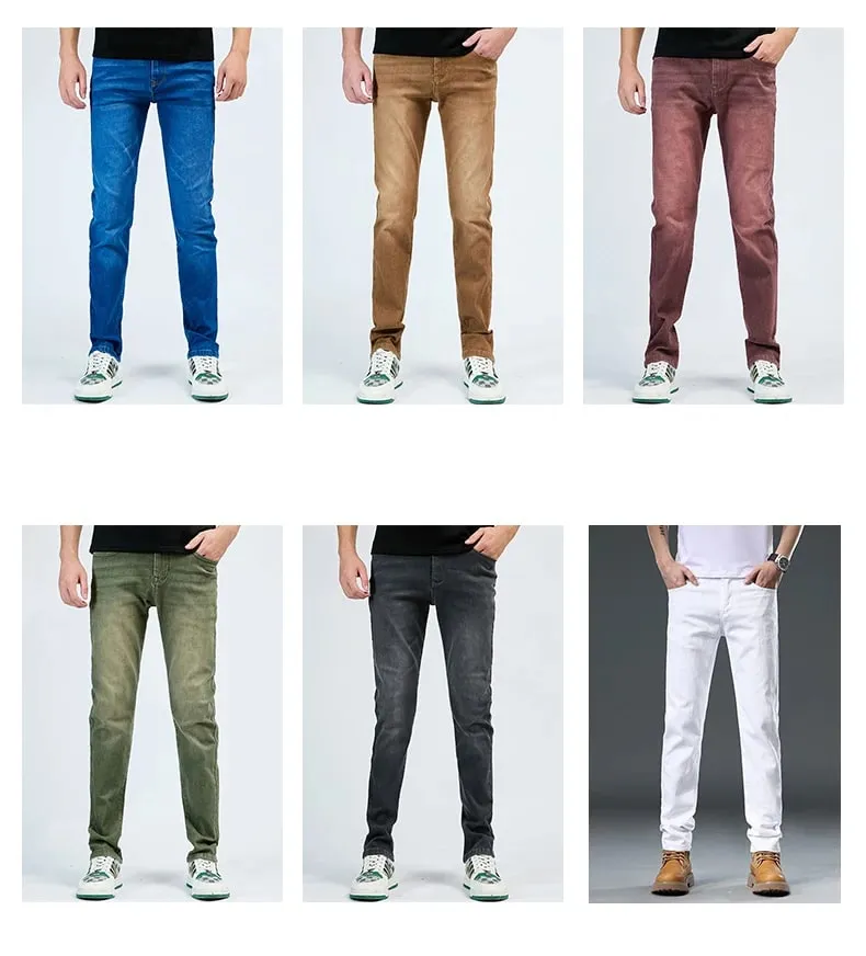 2025 סתיו גברים לבן Slim Fit ג'ינס ישר מכנסי ג'ינס מתיחה מקרית אופנה נוחה בגדי מותג גברים בגדי רחוב — image 8