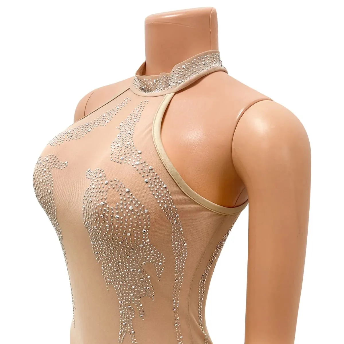 Sexy Mesh Rhinestone Short Prom Evening Mini Dress See Through Outfits Luxury For Women Night Club Party Diamond Bodycon Dresses — image 6