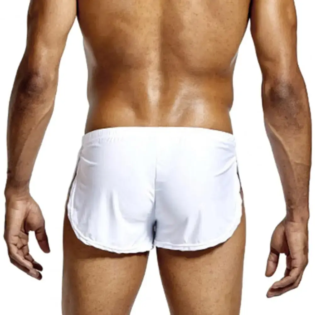 Homens cor sólida respirável shorts de cintura baixa calcinha elástica cintura lateral split gelo seda lounge shorts cuecas pijamas — image 6