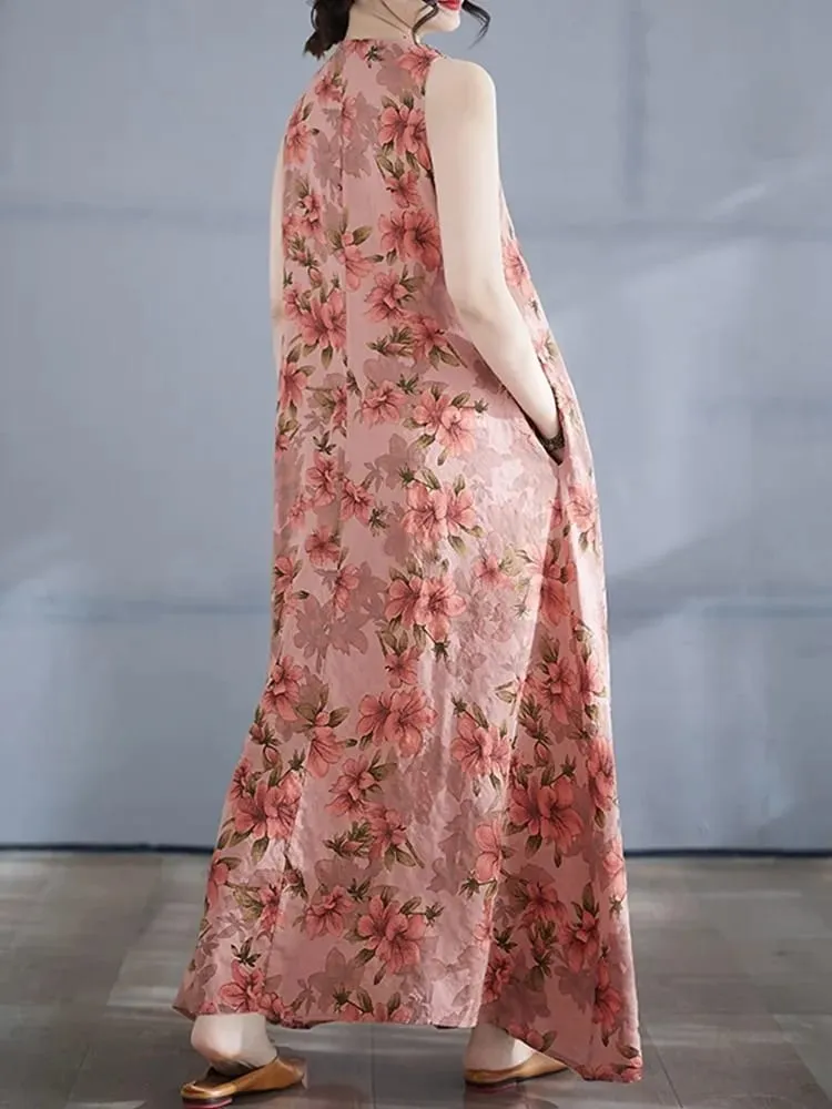 sleeveless oversized cotton vintage floral new in dresses for women casual loose long summer dress elegant clothing 2025