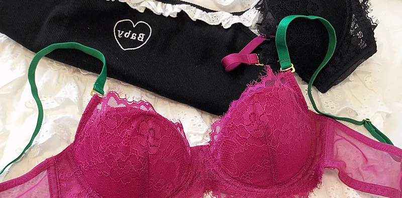 African Dopamine French Lace Underwire Bra Set Push-Up Minimizer Sexy Lingerie for Big Bust Women Thin Soft Cups