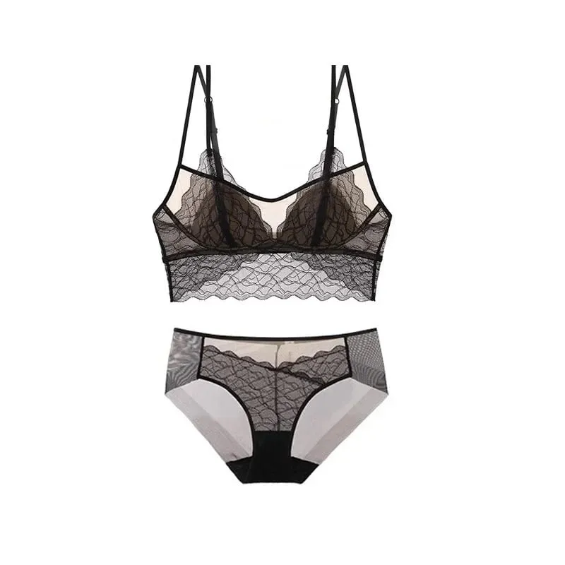 SuyaDream Woman Lace Bra Set Real silk Linings Thin Mold Cup Wire Free Meshes Sheer Underwears 2025 cozy Intimates — image 8