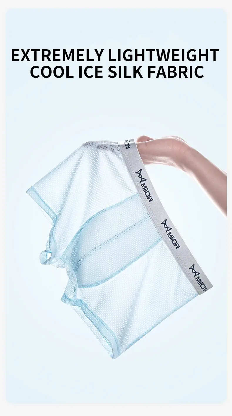 MiiOW 3Pcs Ice Silk Men's Underwear Boxers Breathable Mesh Mens Underpants 7A Antibacterial Cotton Crotch Man Panties Boxers — image 14