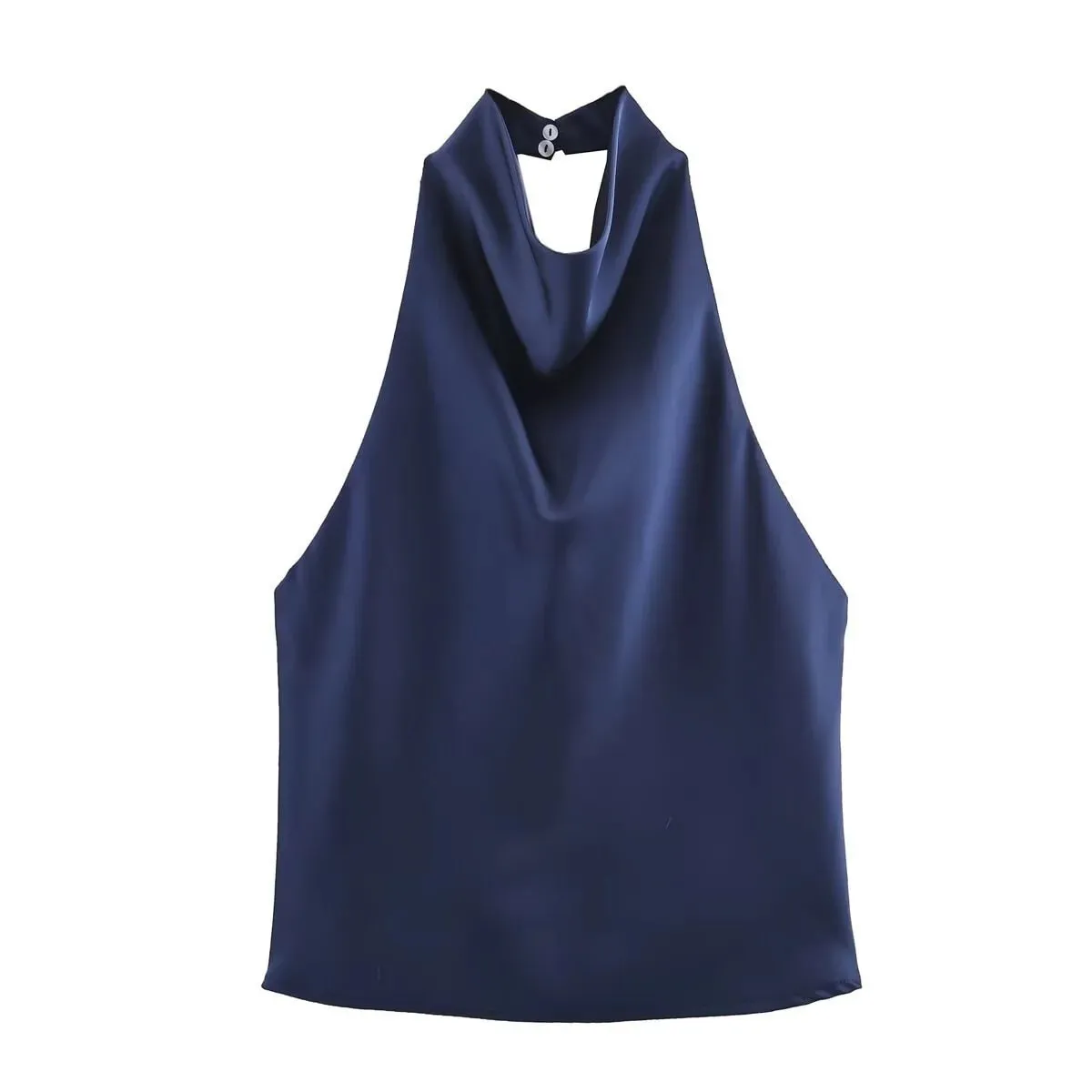 Women's Satin Halter Neck Sleeveless Top Summer Elegant Draped Collar Blouse Smooth Chic Office Party Wear Evening Outings — image 12