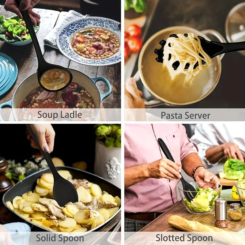 1 /7-Piece Silicone Kitchen Utensil Set - Non-Stick Spatula Spoon Skimmer Pasta Clip & More for Cooking & Baking — image 4