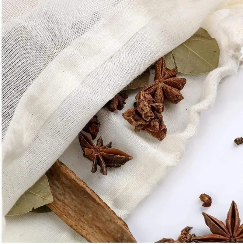 5Pcs 20x25CM Reusable Cotton Straining Bags Drawstring Muslin Cheesecloth Spice Soup Bags for Cooking Bone Broth Brew Bag Pouch — image 2