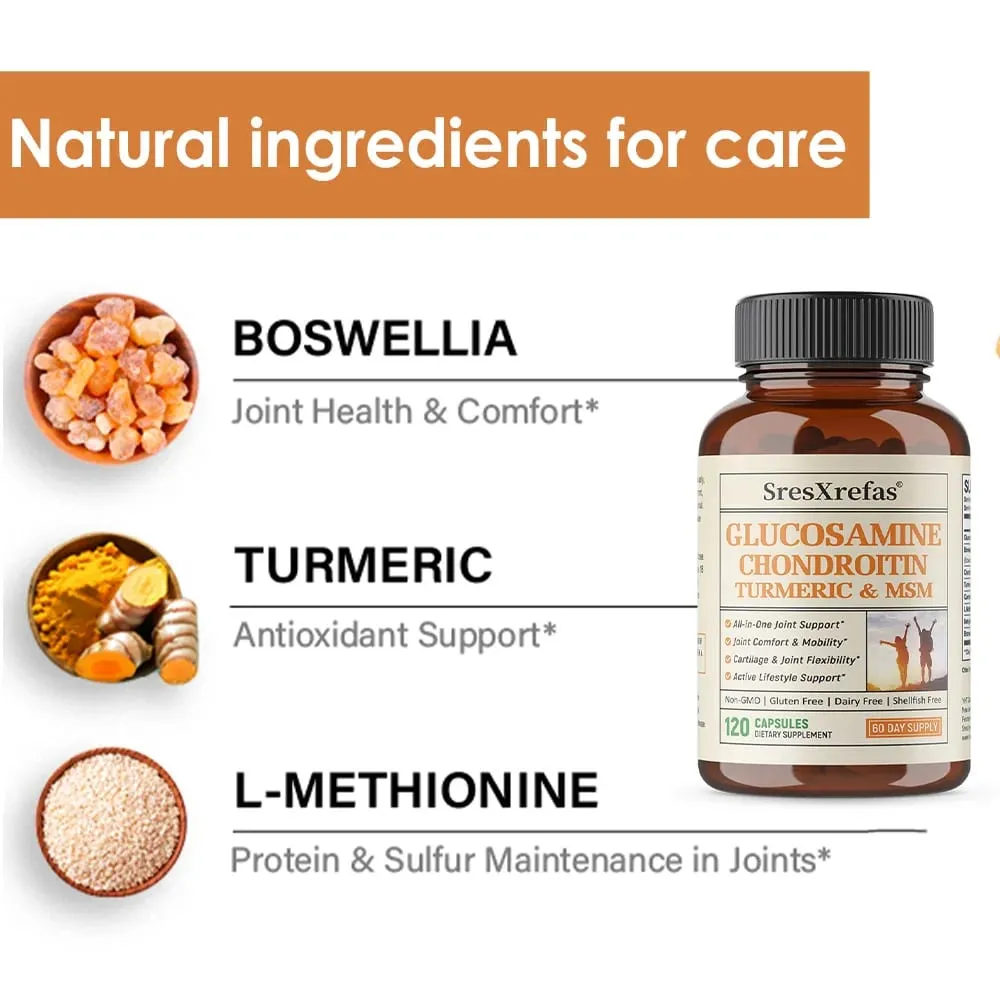 Glucosamine Chondroitin MSM Turmeric Capsules Supports Hips Knees Joint Bone Cartilage Health & Mobility Flexibility — image 6