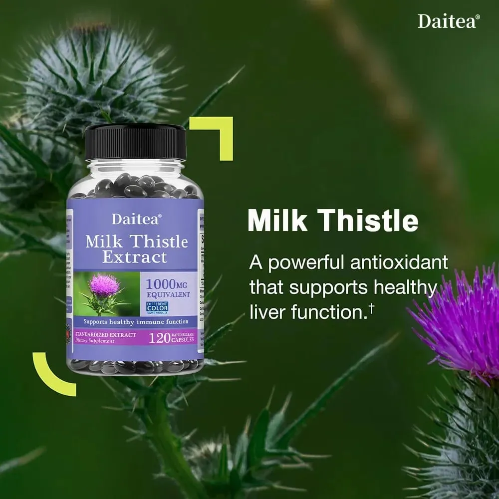 Milk Thistle Capsules - 1000mg for Health Boosts Liver Detox Antioxidants for Skin and Digestive Liver Health
