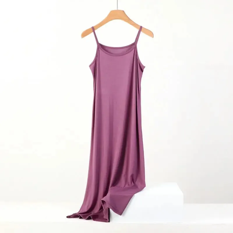 Plus Size Spring and Summer Versatile Slim Long Inner Nightgown Suspender Modal Cotton Solid Color Bottoming Dress — image 7