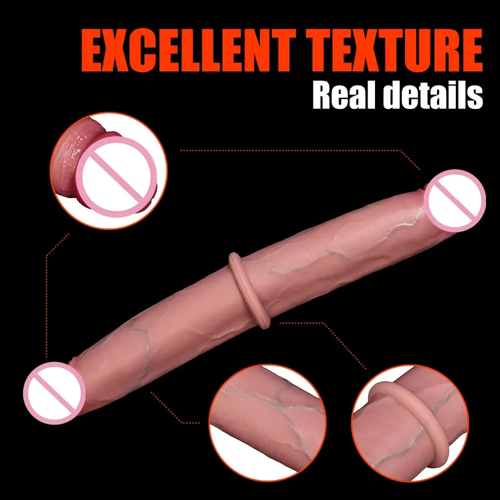 Dildo Berakhir Dua Realistik Dua Belah Besar Panjang Tebal Dildo dengan Urat Dubur Faraj Alat Seks Zakar Dewasa Besar untuk Lesbian