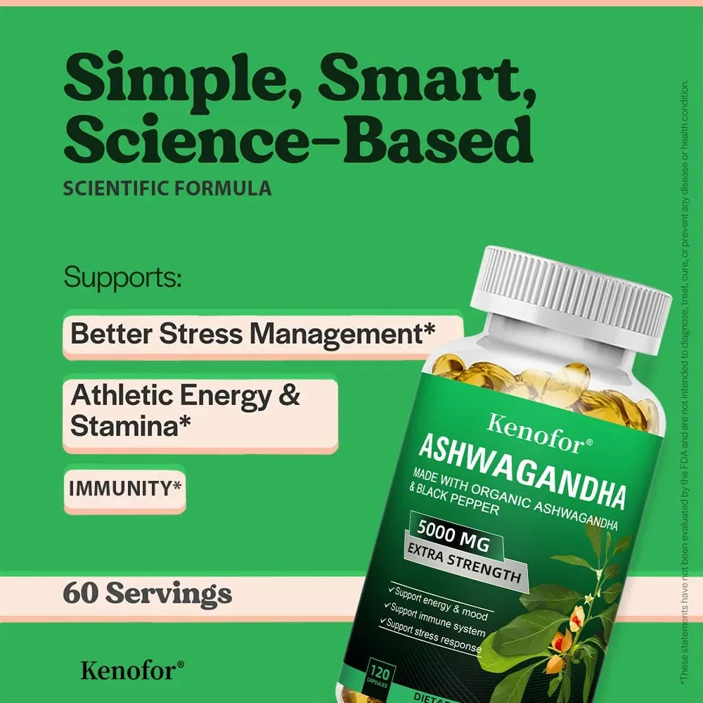 Pure Ashwagandha Root Extract Capsules 5000mg for Natural Mood Stress Focus Brain Energy Sleep Health — image 4