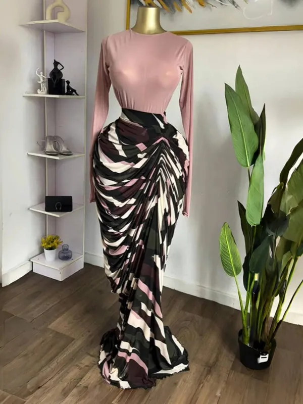 ซม.YAYAผู้หญิงTie DyeลายPatchworkซ้อนRuched Bodycon Midi Maxiชุดยาวฤดูใบไม้ร่วงฤดูหนาวการศึกษาวันหยุดพรหมชุด