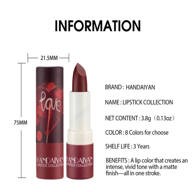 8 Colors Velvet Finish Lipstick Waterproof Long Lasting Moisturizing Non Stick Cup Nude Pink Red Lip Makeup Cosmetics — image 5