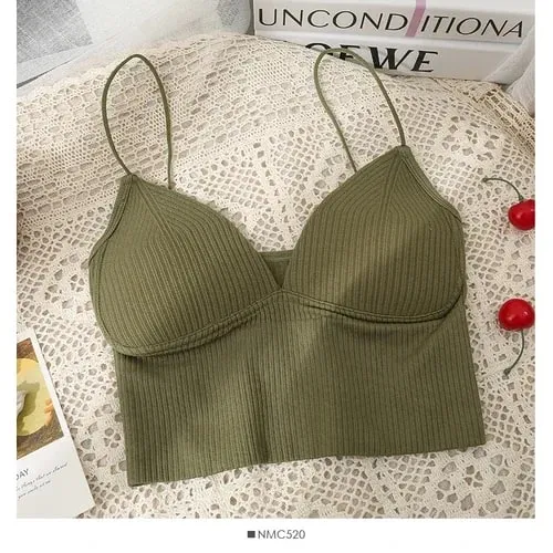 Knitted Binder Chest Woman Tank Tops Spaghetti Strap Corset Crop Camis With Built in Bras Korean Fashion Woman Tanks Camisole — image 12